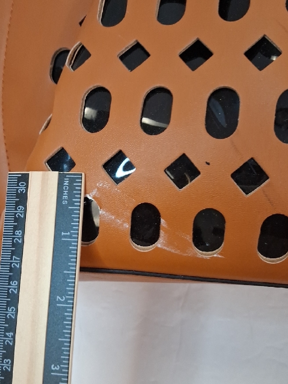 Tan Laser Cut Geometric Tote Bag Double Handle Oversized OS - Picture 9 of 14